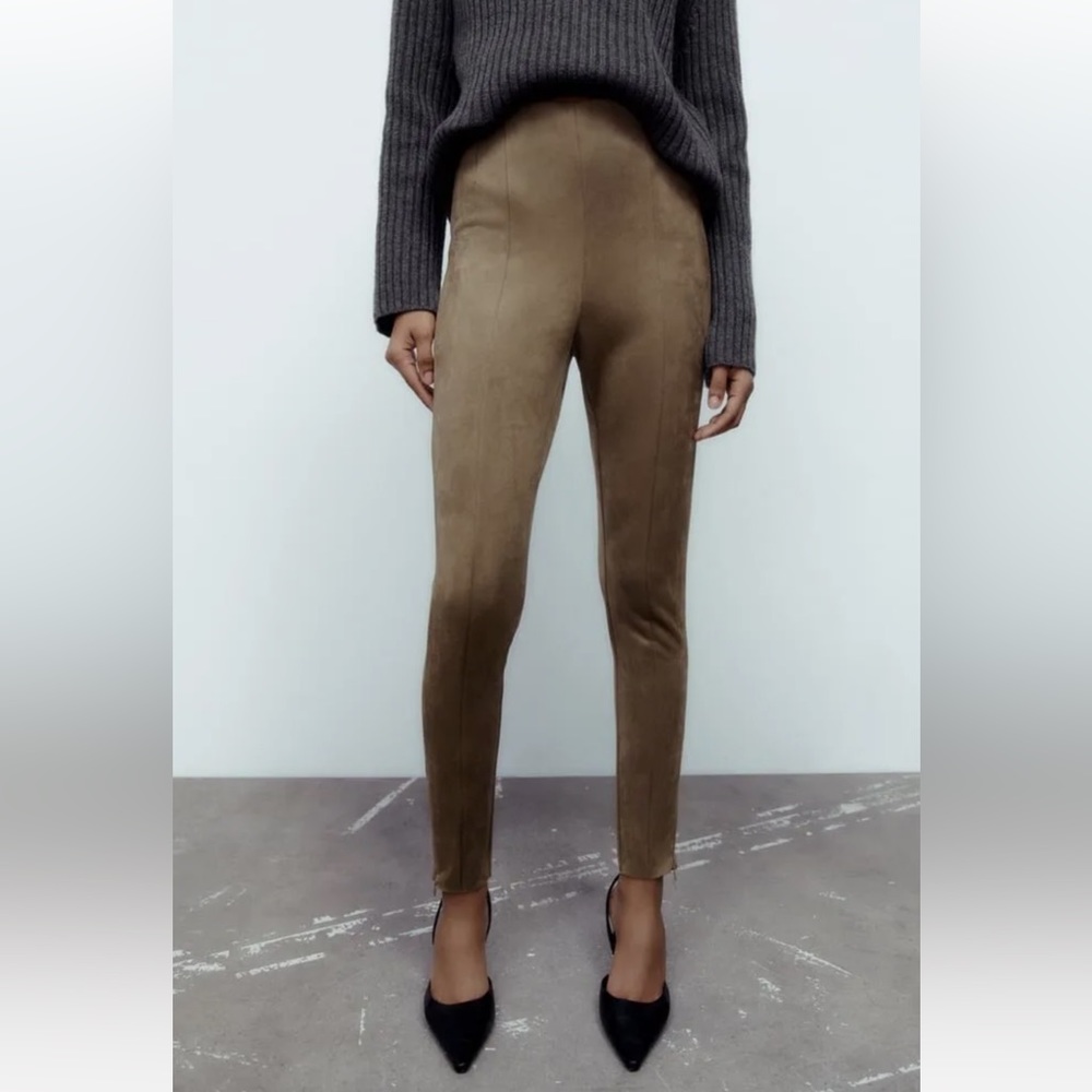 Zara Light Brown Tan Suede Leggings - Picture 5 of 7